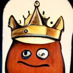 A somewhat befuddled-looking, muppet-esque creature in cartoony paint form, with a goldish-but-dull crown on its head, and a neautral expression on its face.