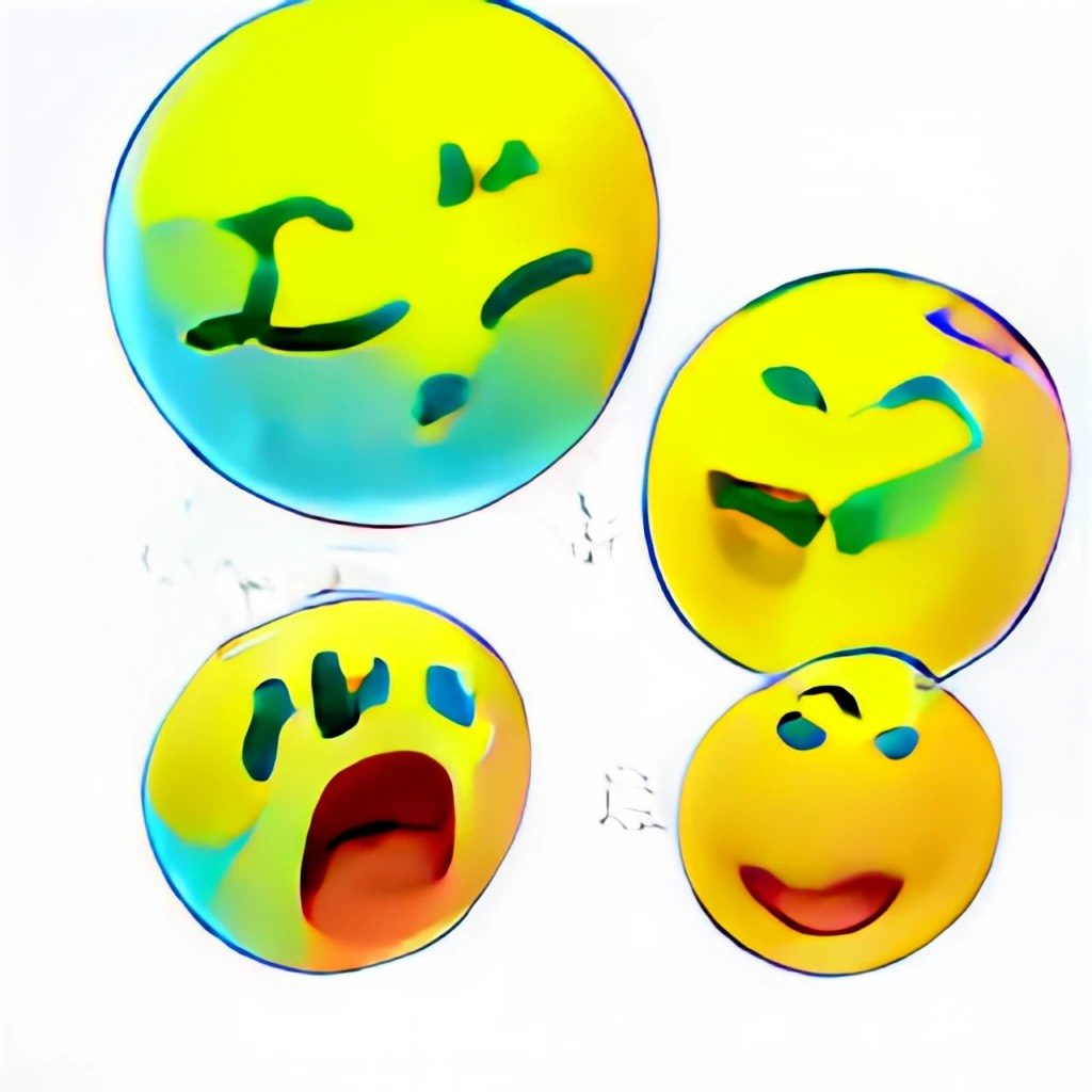 A few stylized yellow emoji faces, showing a range of emotions.