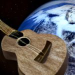 A giant and slightly wavy ukulele, in low earth orbit.