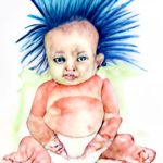 A portrait of a punk rock baby, with a mohawk and one hell of sneer.